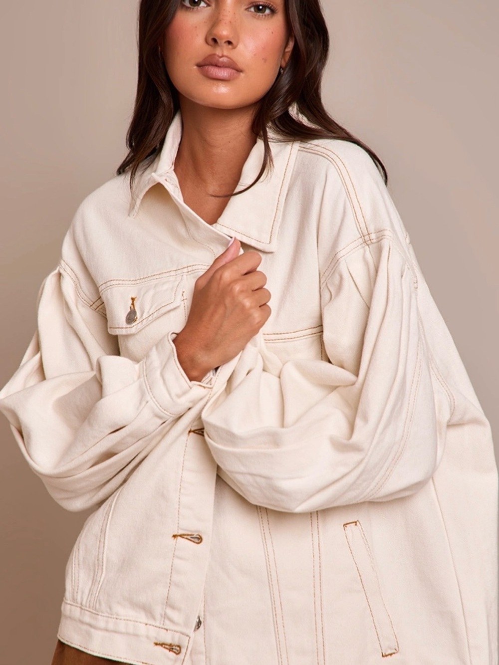 ECRU COCOON SLEEVE OVERSIZED DENIM JACKET